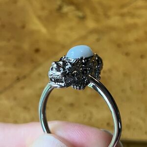 Natural Jade Sterling Silver Dragon Ring Size 10